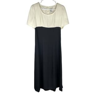 Vintage Liz Claiborne Black Cream Colorblock Dress Midi 6 Modest Formal Y2K Prom